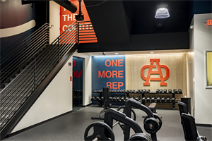 Custom Wallcovering, Dimensional Letters, and Dimensional Logo in Fitness Center