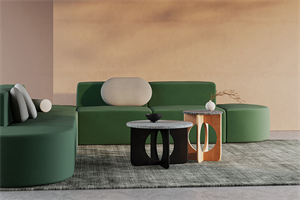 Conversa modular sofa and nested Tumble occasional tables