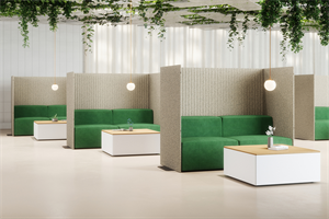 Conversa modular seating and tables paired with Calm privacy screens