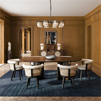 George dining chair
 
A membership application in a privileged club sometimes requires an endorsement by at least one club member. So, inspired in the symbolism of the act, George Dining Chair takes the name of King George VI, a noble king who provided leadership and strength. George Dining Chair is made in black stained ash wood with a matte finish, with rigorous handcraft expertise, and its round seat upholstered with a linen look. Along with carefully selected wood, George is enriched with the rattan on its back, giving it a classy touch. The George Dining Chair will bring to any room a majestic hint of an exclusive atmosphere.
 
Taylor dining table
 
Boodle’s is a London Gentlemen’s club, founded in the 18th century, who's the English Architect, Robert Taylor was a prestigious member. Taylor followed his father’s steps and started his career working as a stonemason and sculptor, enjoyed some success and he turned instead to architecture. Through some connections, he came to be appointed as the Bank England’s architect.
Inspired by the unquestionable talent of this English architect, Wood Tailors designers conceived this deluxe walnut wood dining table. Featuring an oblong top and two handcrafted unique legs design and premium details in brushed brass, this contemporary dining table has a touch of exclusiveness. The Taylor Dining Table is the stylish choice to impress in any timeless gentleman décor.