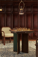 Howard Chess Table
Designed for sophisticated spaces, the Howard Chess Table is strictly handcrafted in walnut wood and features exquisite brass details.
The chessboard presents an alternating pattern of squares made in Verde Guatemala and Emperador marble, and the drawer interior in leather. Featuring a classic design yet with a modern twist, the Howard Chess Table will be an unmissable piece in your living room.